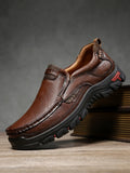 Brown Leather Slip-On Shoes with Thick Rugged Sole