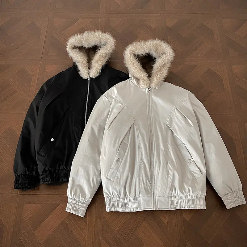 Black Hooded Jacket with Faux Fur Lining