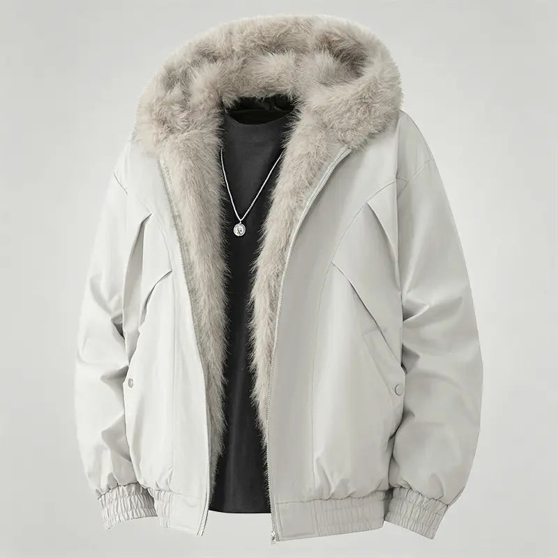 Black Hooded Jacket with Faux Fur Lining