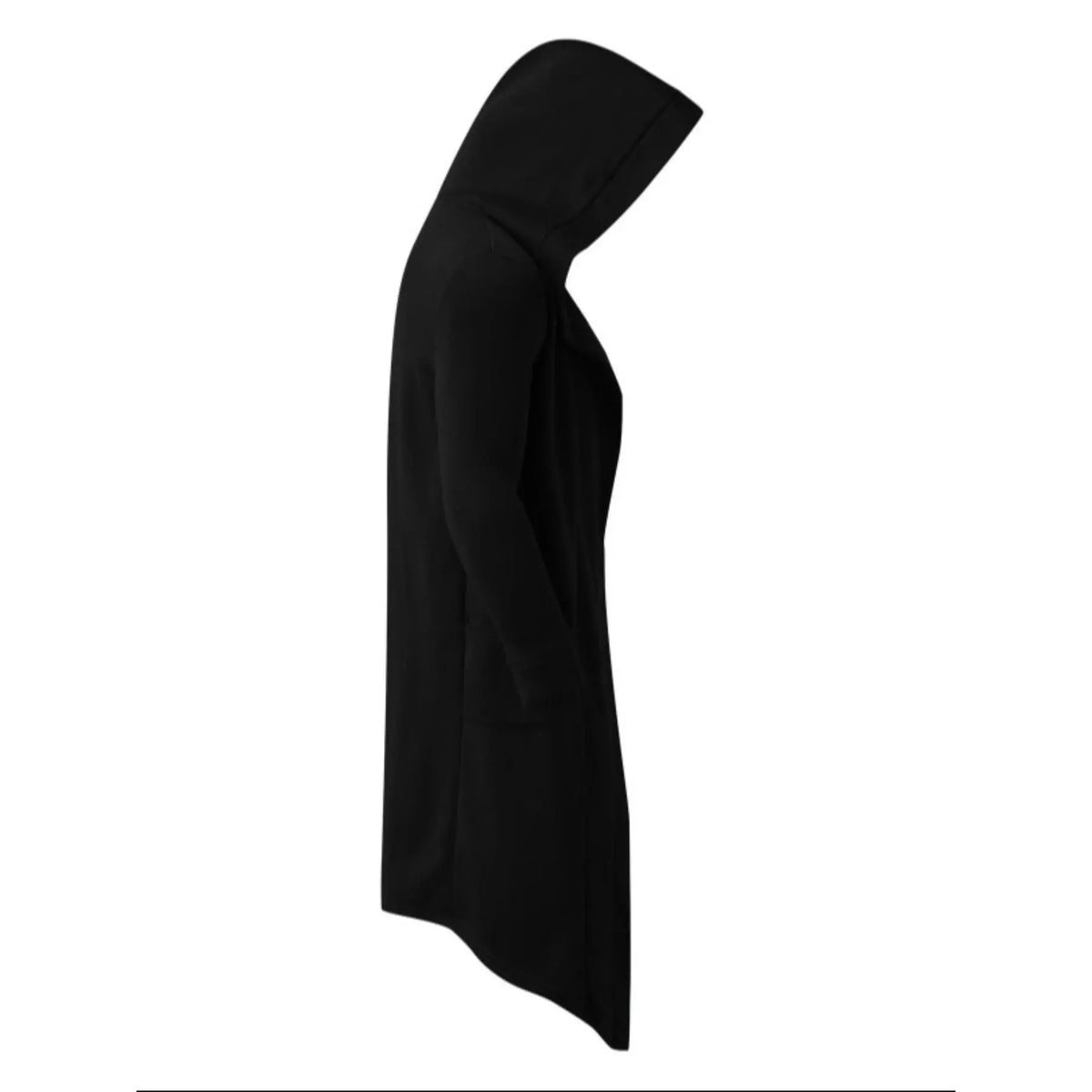 Black Open-Front Hooded Long Cape Coat