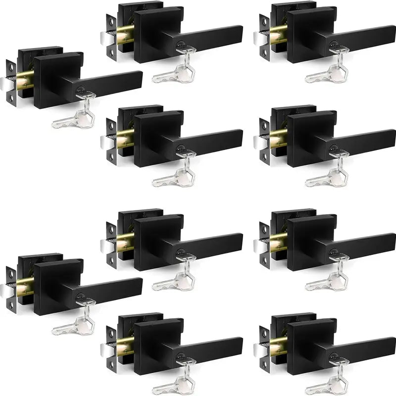 Matte Black Square Lever Door Handle Set