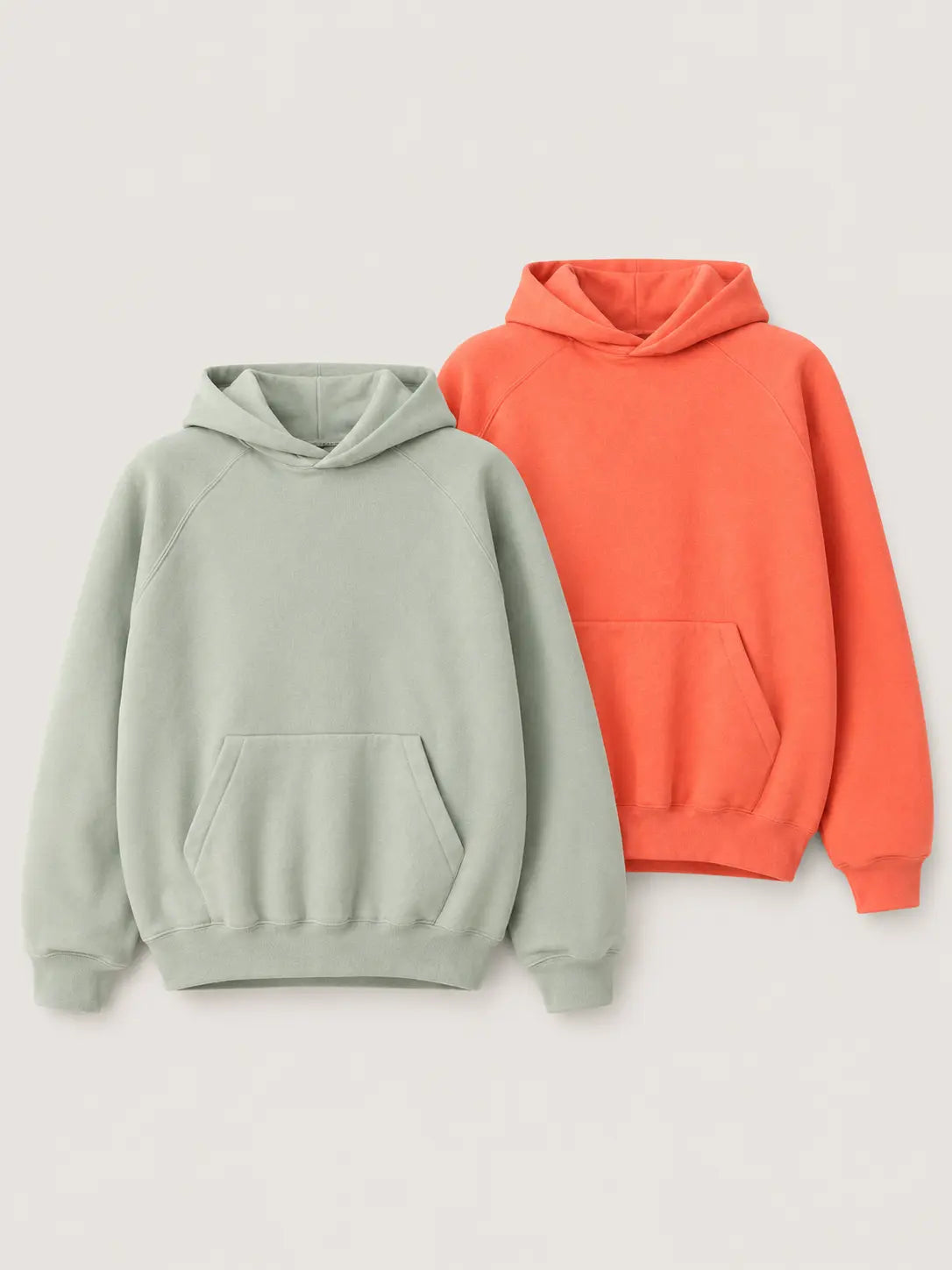 Sage Green and Coral Pullover Hoodies with Pockets