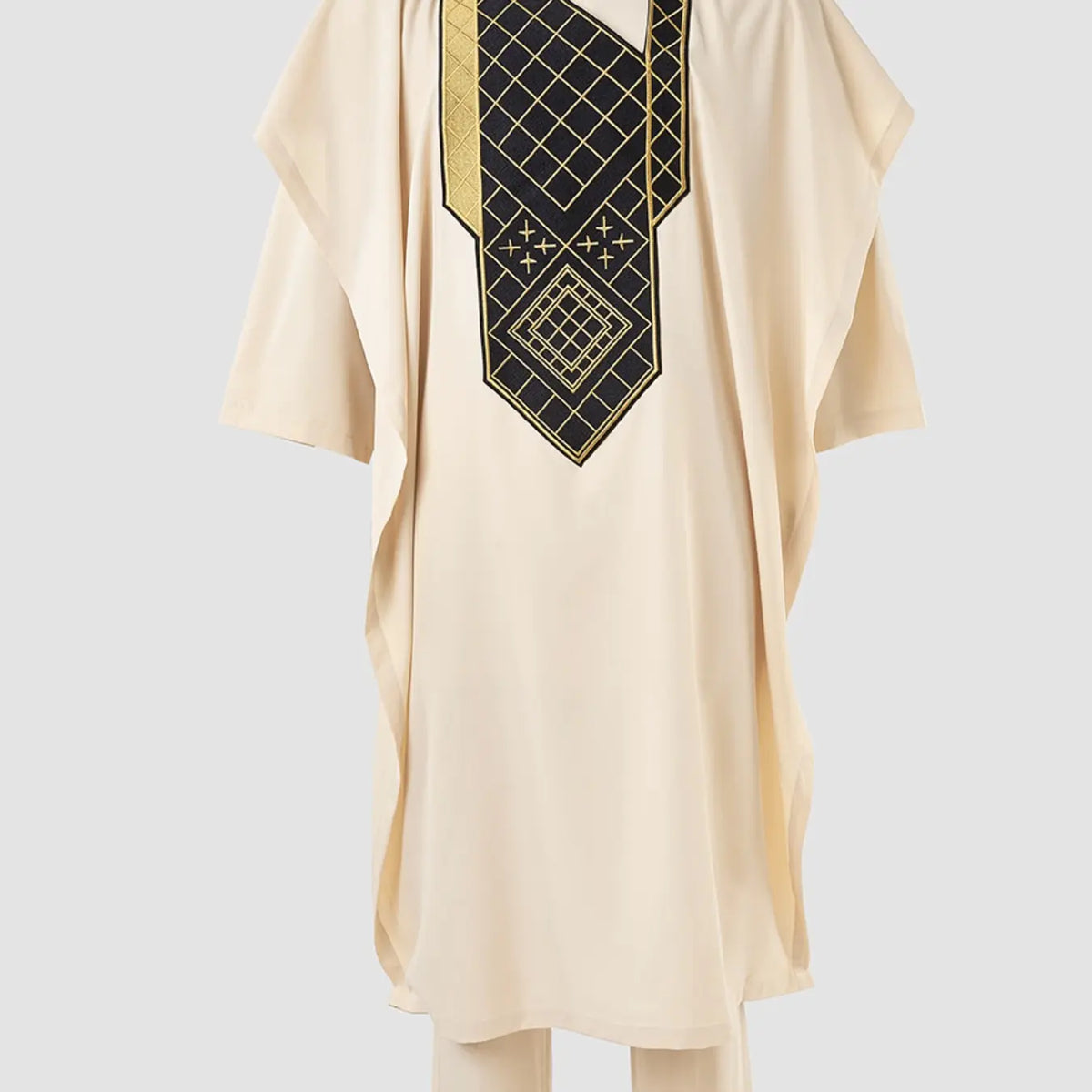 Men's Cream Robe Set with Black Gold Embroidery