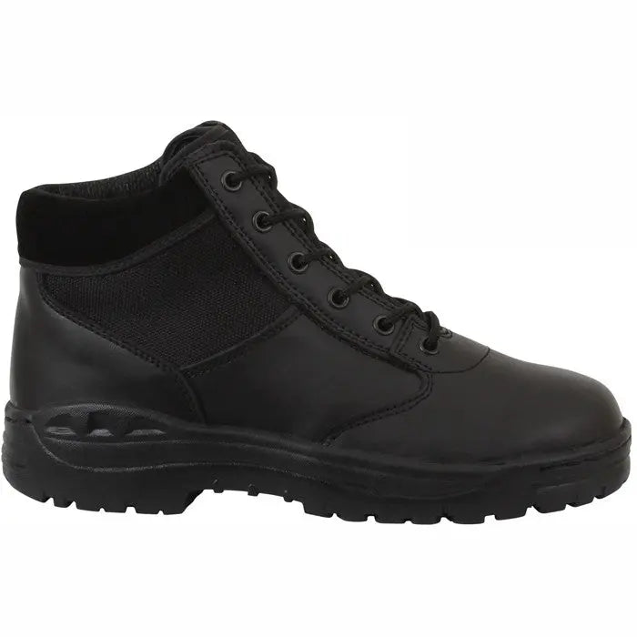 Black Leather and Nylon Lace-Up Work Boots