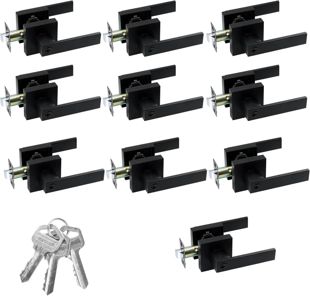 Matte Black Square Lever Door Handle Set