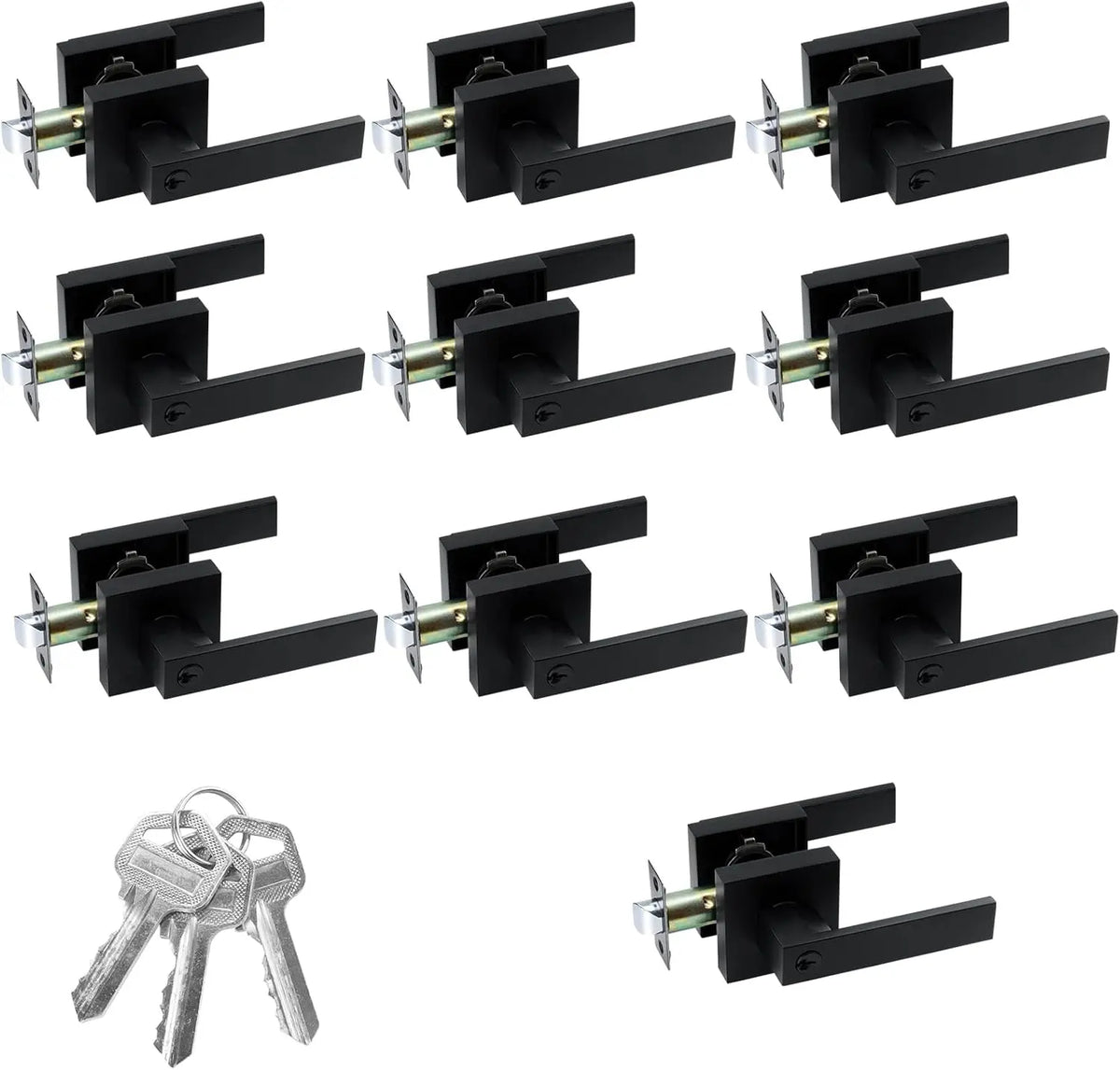 Matte Black Square Lever Door Handle Set