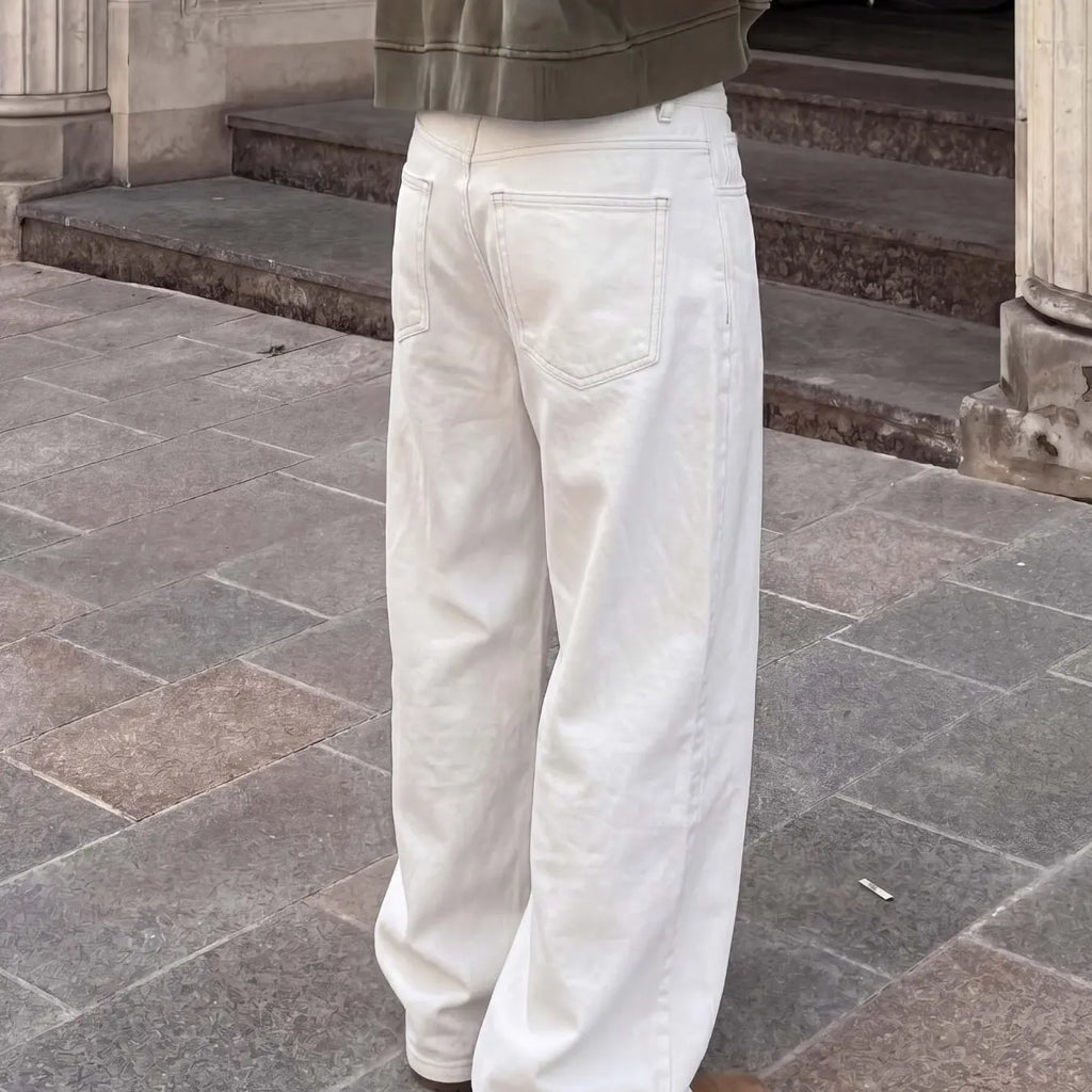 Men's White Loose Straight Leg Denim Pants