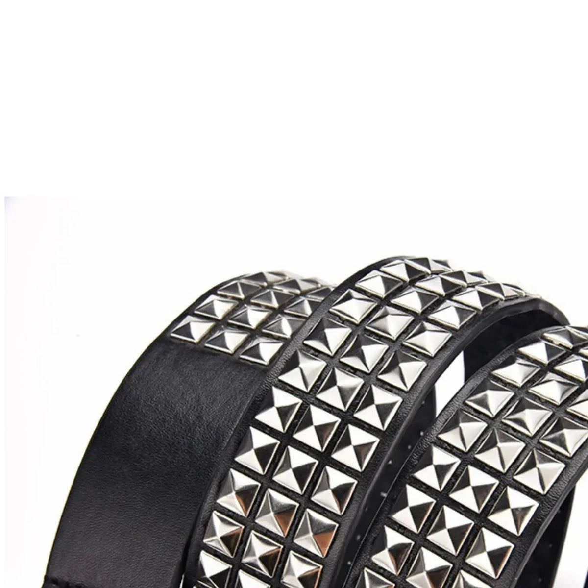 Black Faux Leather Belt with Silver Pyramid Studs