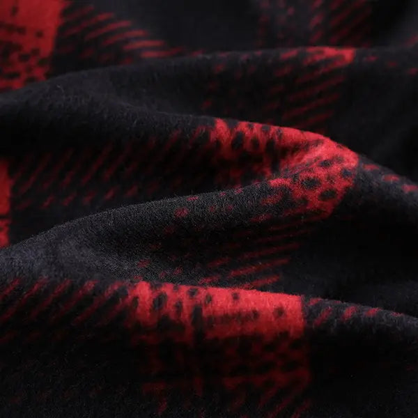 Red and Black Plaid Hooded Jacket with Fleece Lining