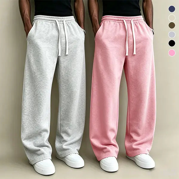 Wide-Leg Drawstring Sweatpants in Grey and Black