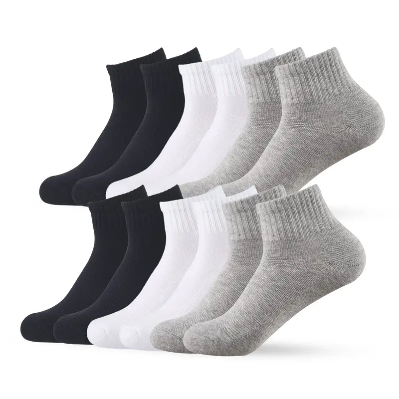 Twelve-Pair Black and White Cushioned Quarter Socks