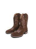 Brown Suede Look Western Boots with Stitching
