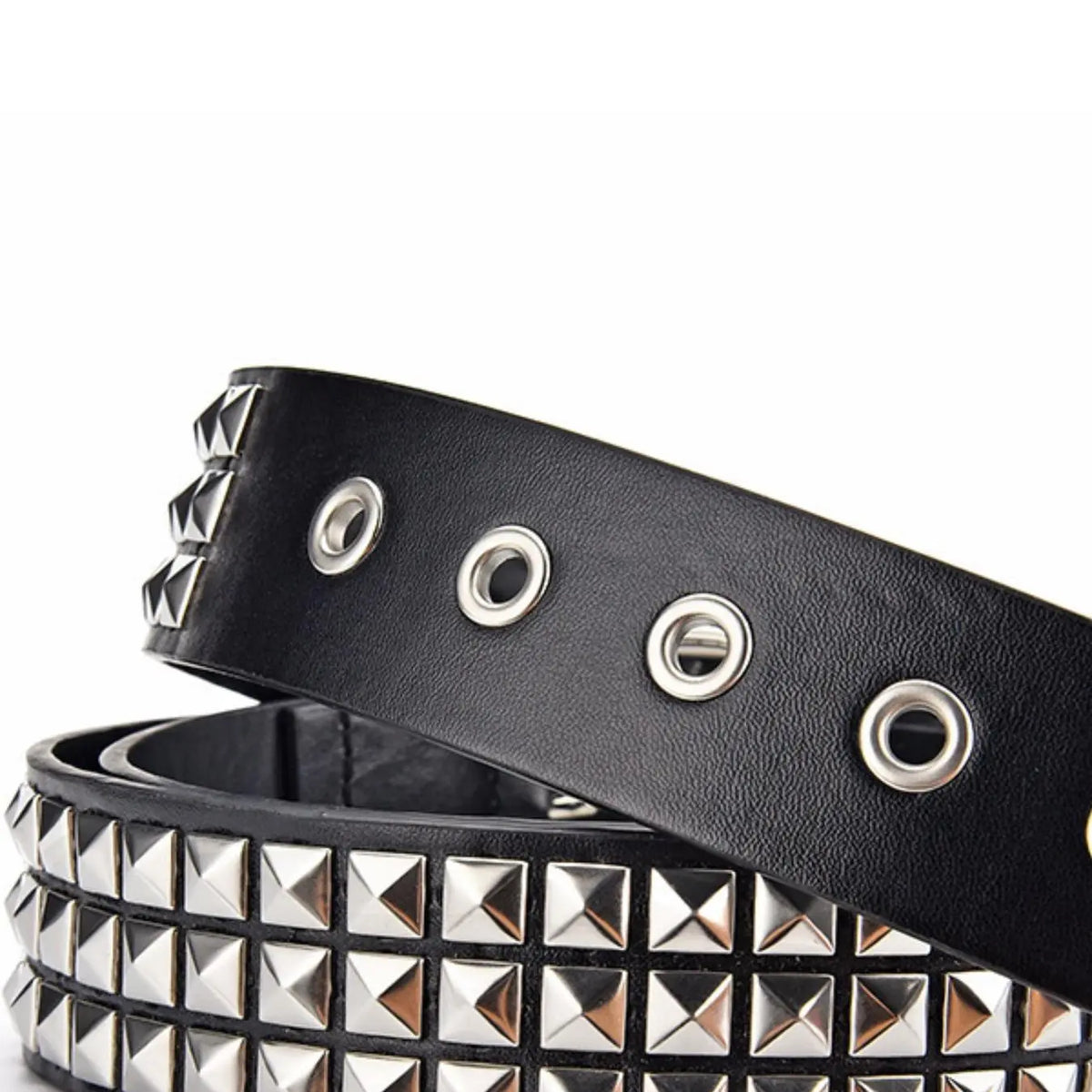 Black Faux Leather Belt with Silver Pyramid Studs