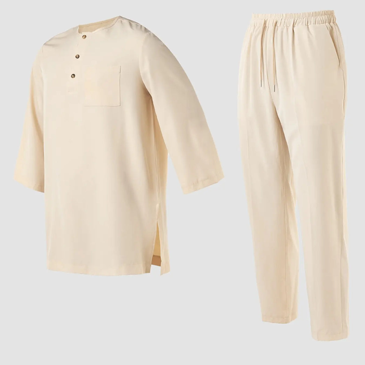 Men's Cream Robe Set with Black Gold Embroidery