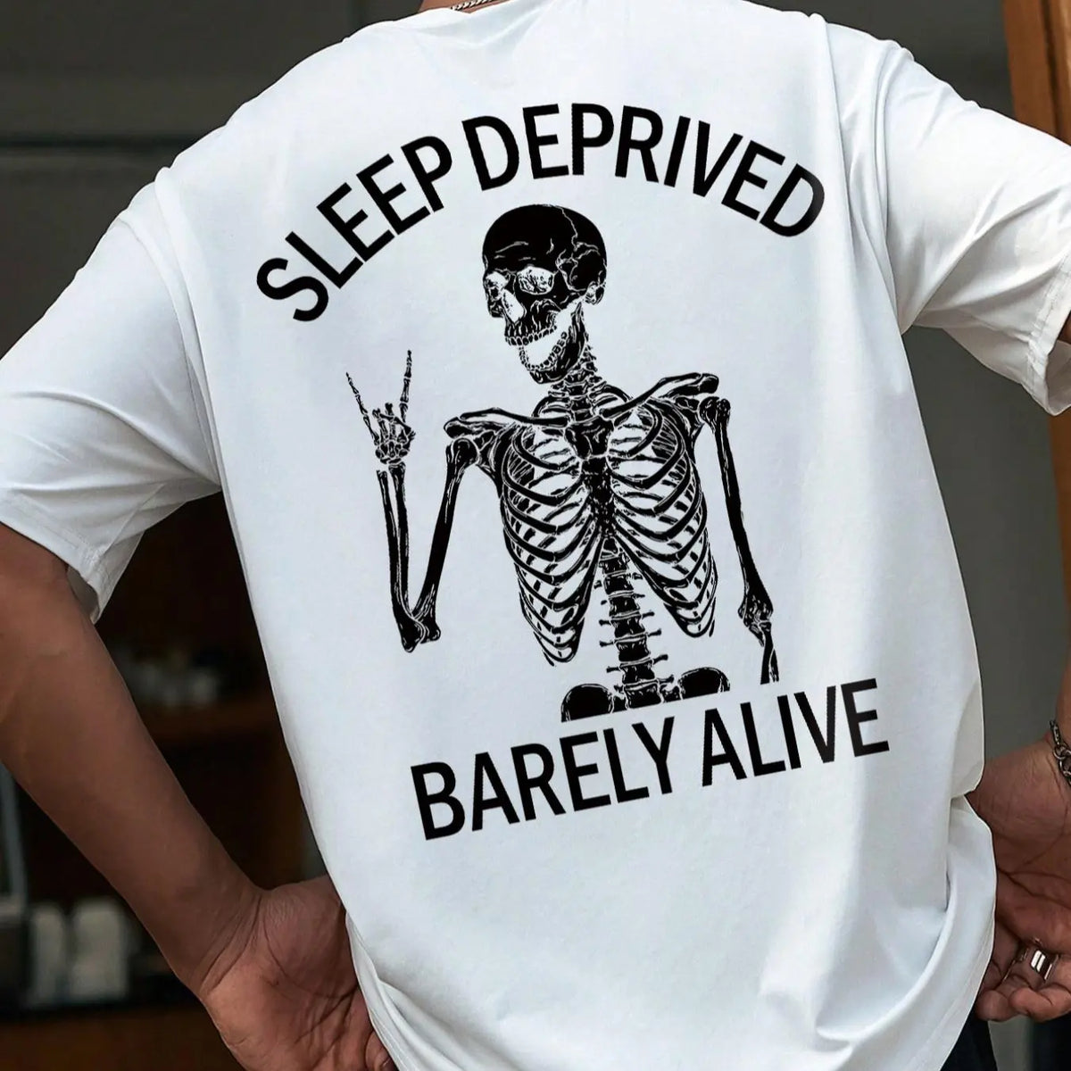 Black Oversized Tee with Skeleton Back Print
