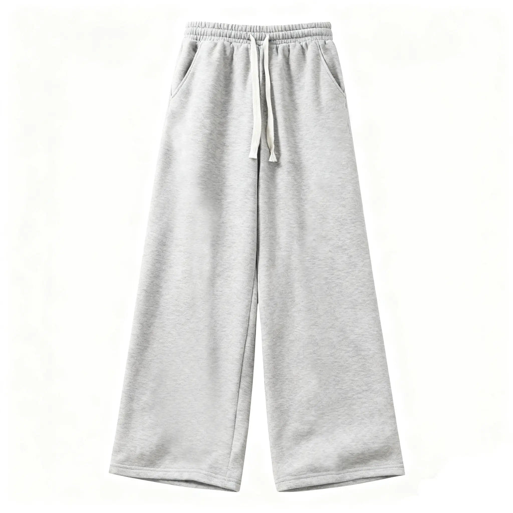 Light Grey Wide-Leg Drawstring Sweatpants