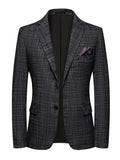 Charcoal Textured Two-Button Blazer with Pocket Square