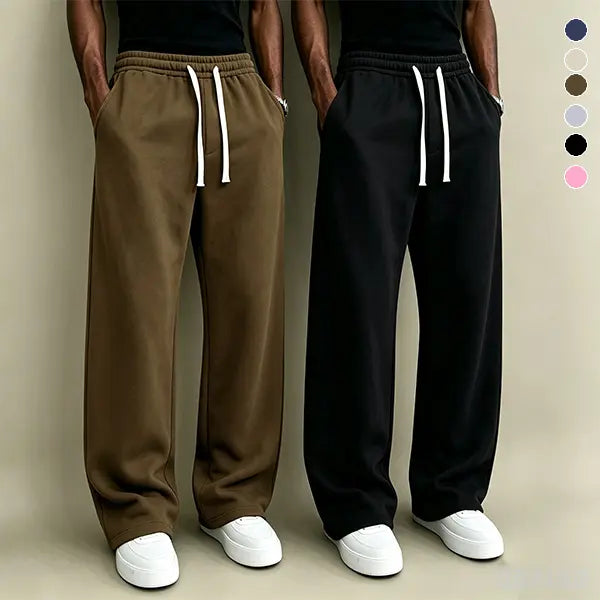 Wide-Leg Drawstring Sweatpants in Grey and Black