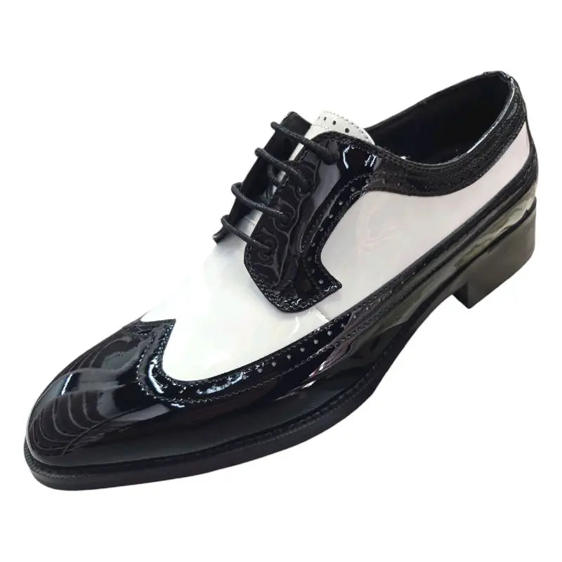 Black and White Patent Leather Wingtip Shoes