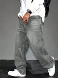 Washed Grey Baggy Straight Leg Denim Jeans