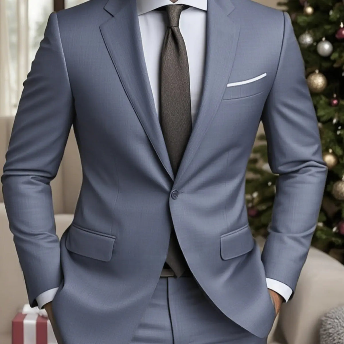 Men's Charcoal Grey Single-Button Suit Jacket