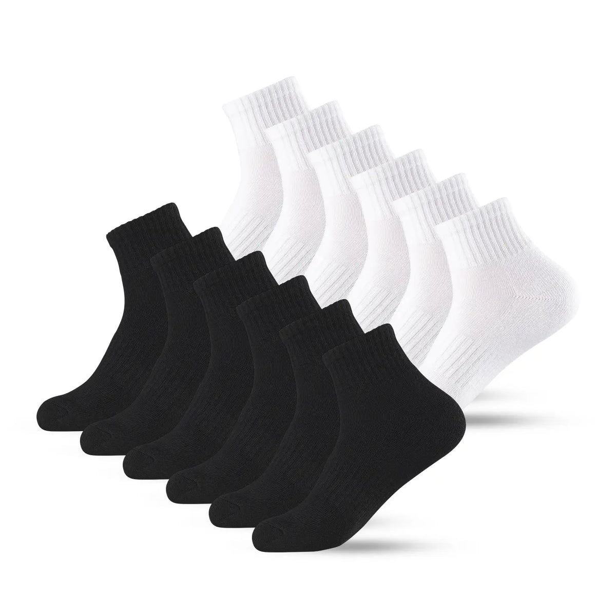 Twelve-Pair Black and White Cushioned Quarter Socks