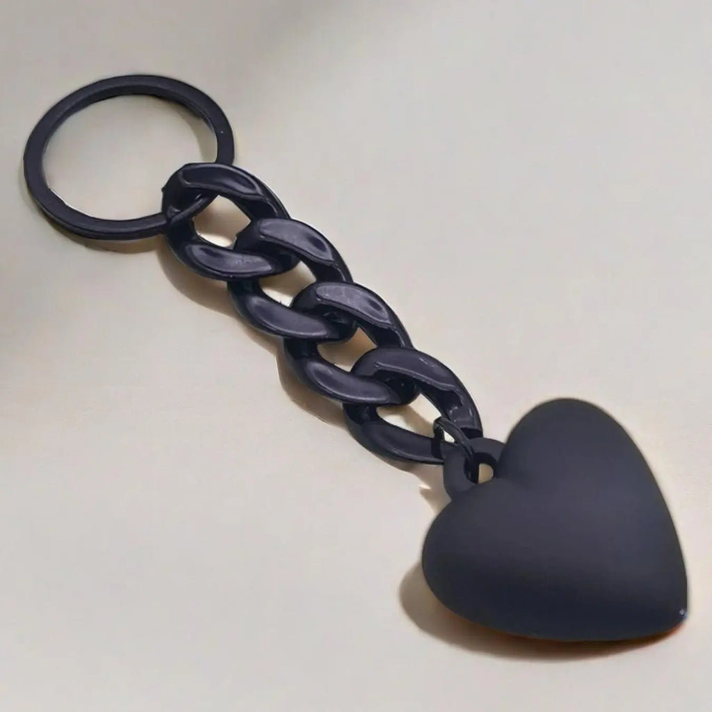 Matte Black Heart Charm Keychain with Chain