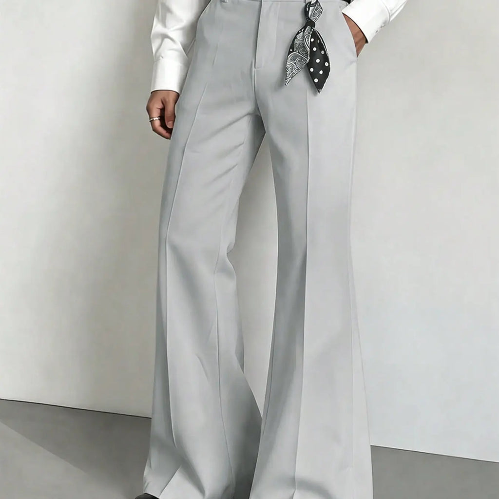 Black Flared Trousers with Front Crease and Hem Slits