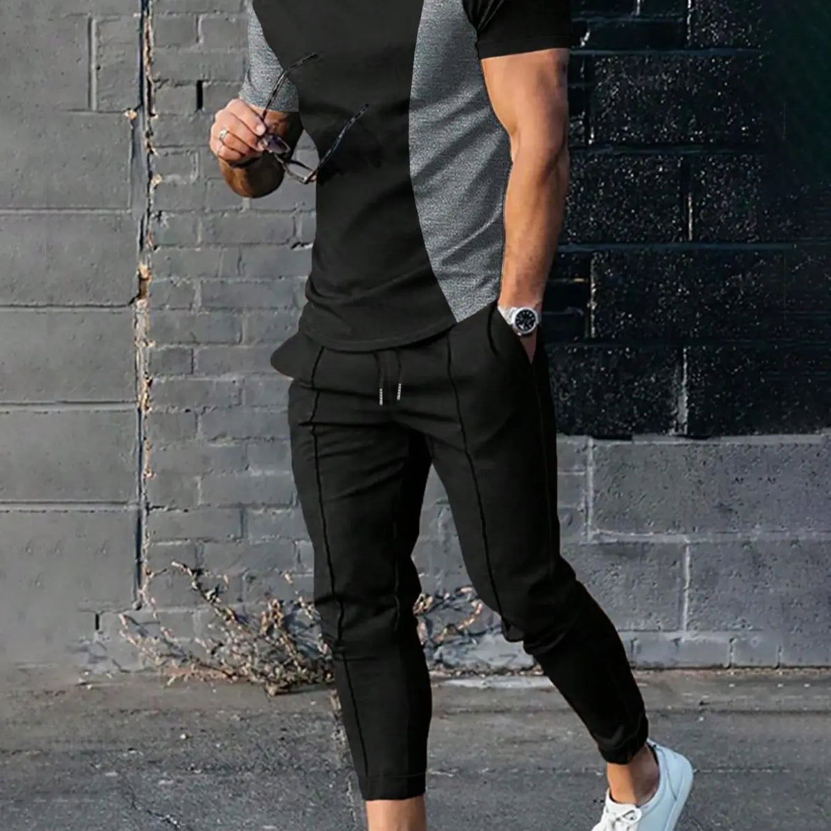 Men's Red Colorblock Tee and Jogger Set